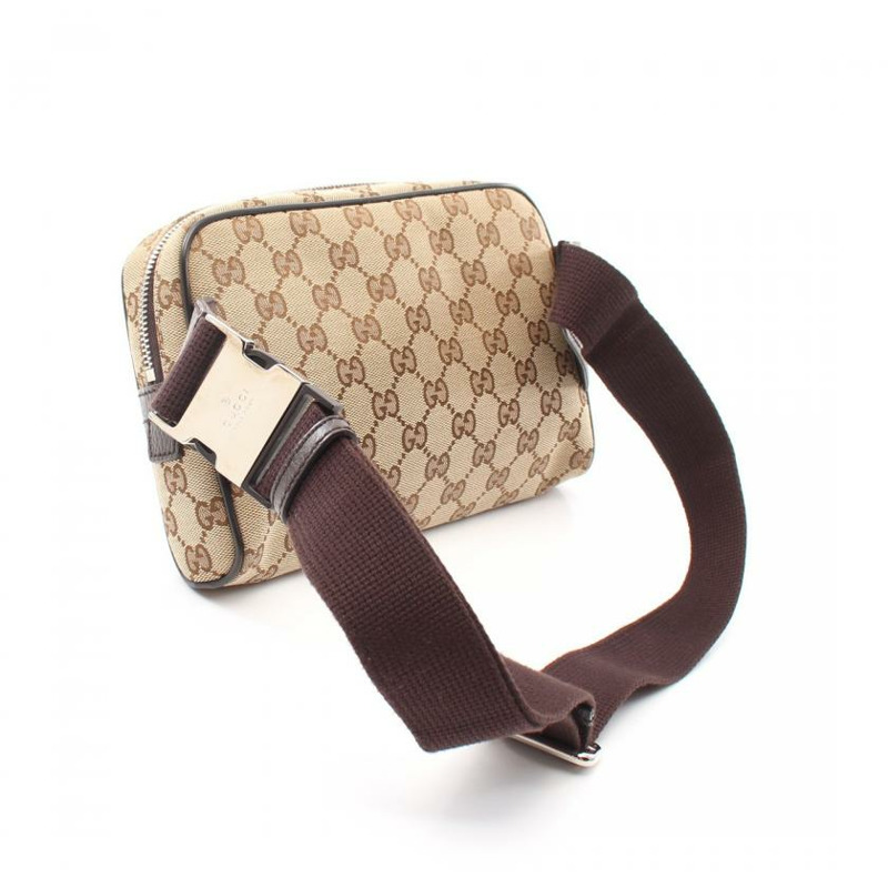 【日本直送】 GG帆布 隨身包 腰包 帆布 真皮 米色 深棕色-1