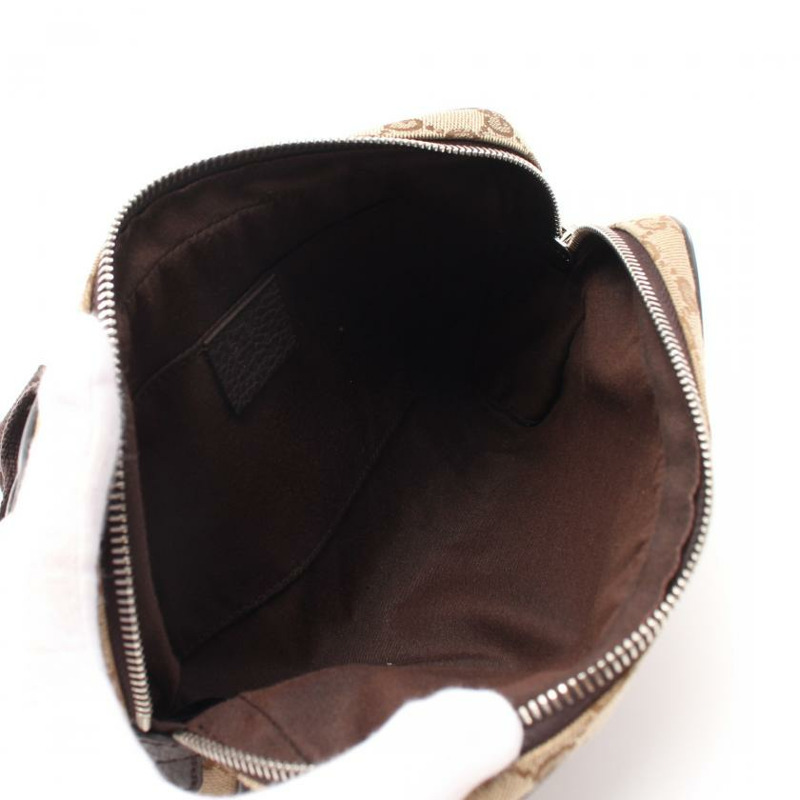 【日本直送】 GG帆布 隨身包 腰包 帆布 真皮 米色 深棕色-2