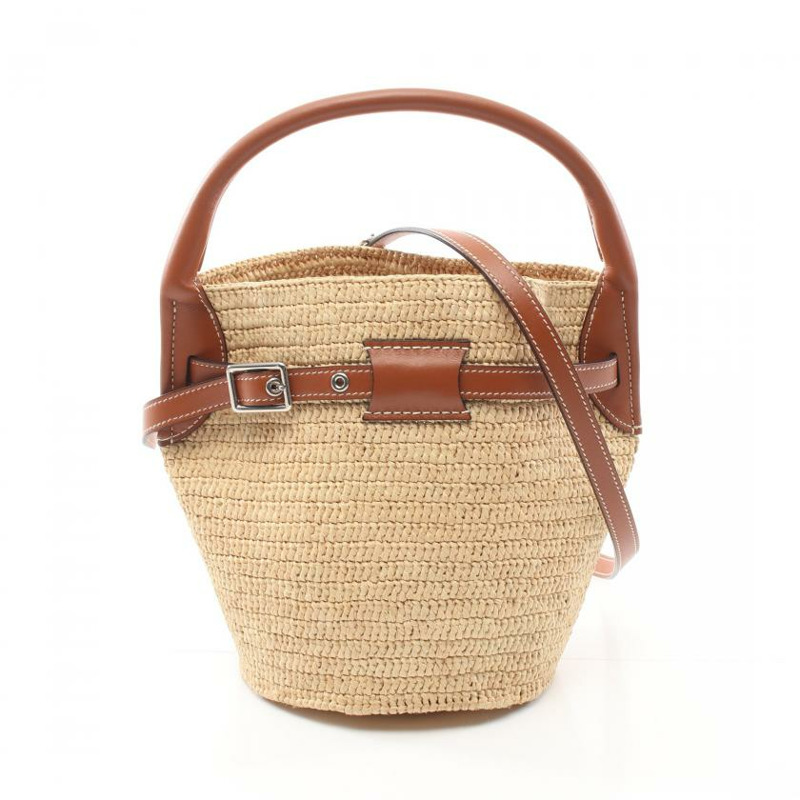 【日本直送】 Big Bag Nano Bucket 提籃包 手提包 酒椰葉纖維 真皮 淺米色 淺棕色 兩用款-0