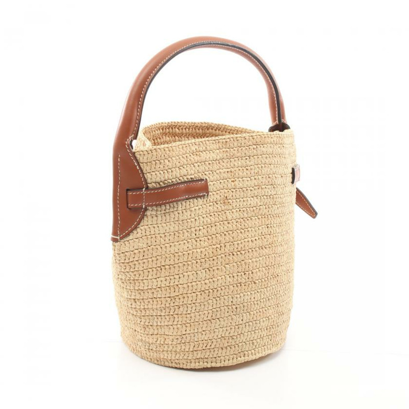 【日本直送】 Big Bag Nano Bucket 提籃包 手提包 酒椰葉纖維 真皮 淺米色 淺棕色 兩用款-1