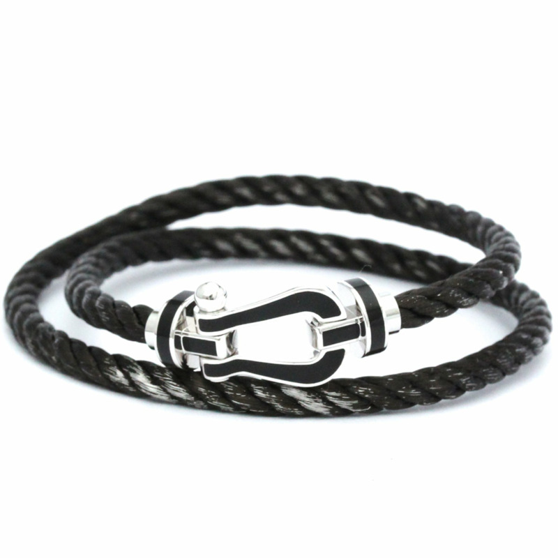 【日本直送】Fred Force 10 大號黑色漆面,不銹鋼,白金(18K)無石吊飾手鍊黑色,銀色-0