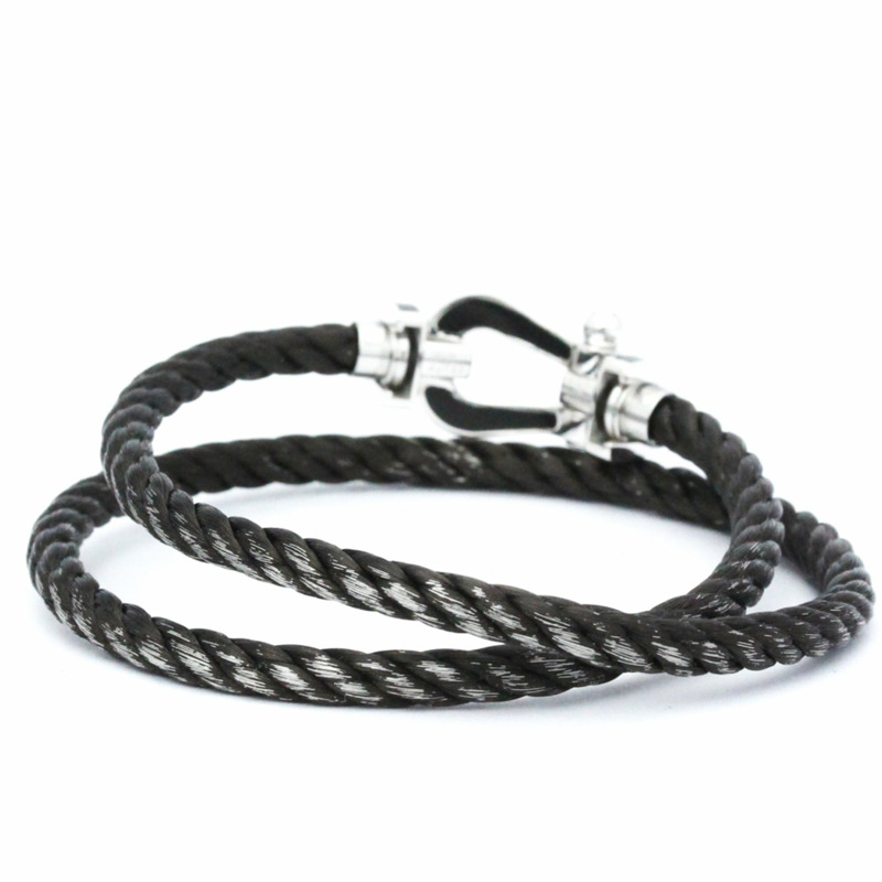 【日本直送】Fred Force 10 大號黑色漆面,不銹鋼,白金(18K)無石吊飾手鍊黑色,銀色-3