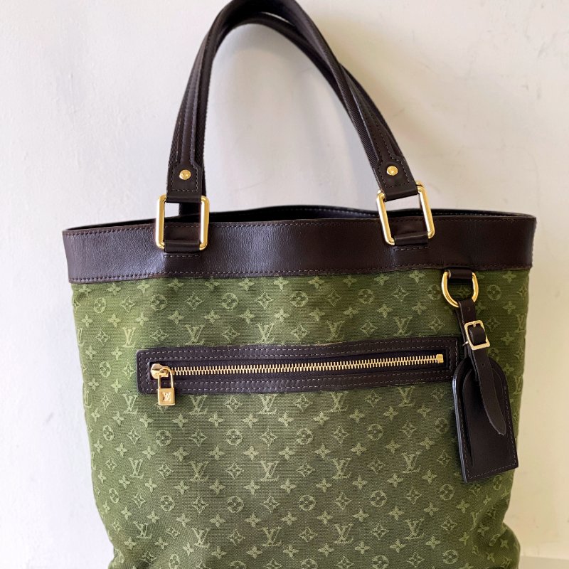 Vintage Louis Vuitton綠丹寧帆布單肩包-2