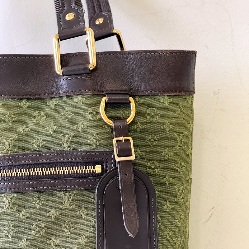 Vintage Louis Vuitton綠丹寧帆布單肩包-3