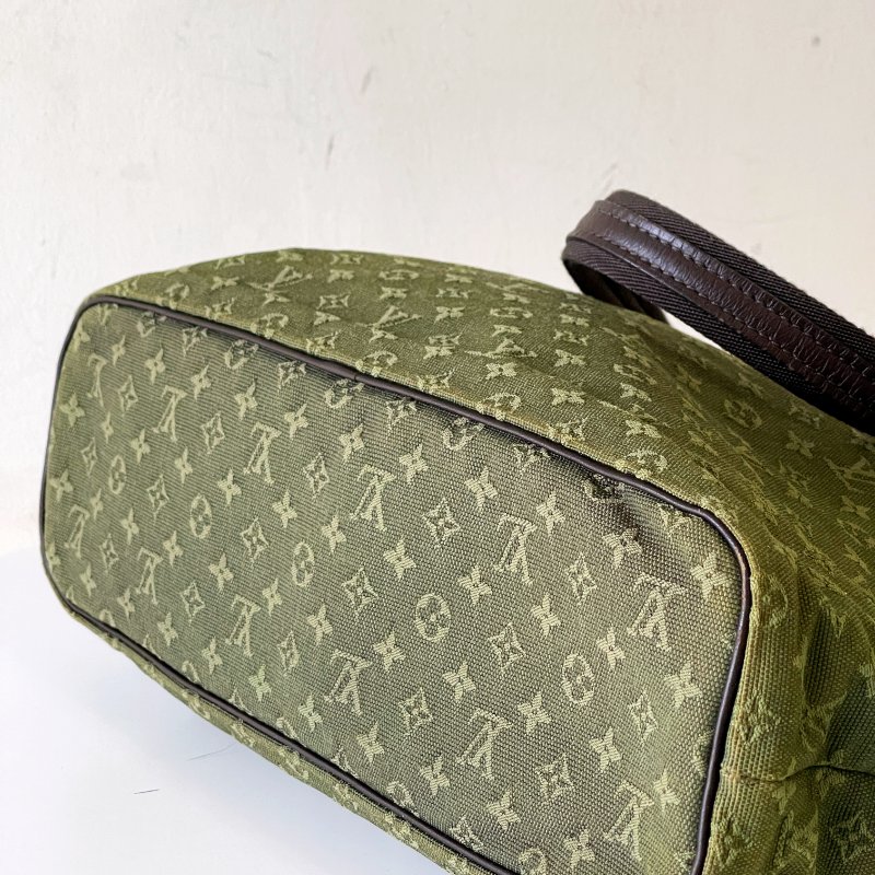 Vintage Louis Vuitton綠丹寧帆布單肩包-4