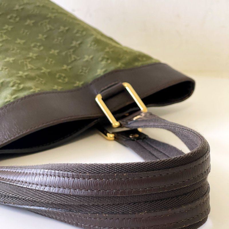 Vintage Louis Vuitton綠丹寧帆布單肩包-5