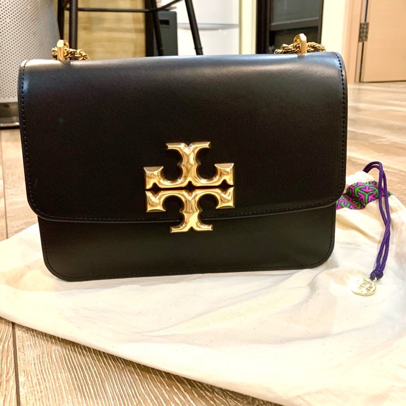 Tory Burch TB 黑色大Logo鏈條包-10