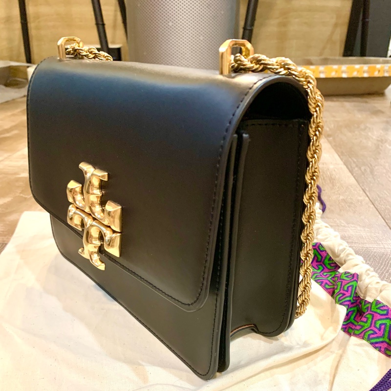 Tory Burch TB 黑色大Logo鏈條包-11