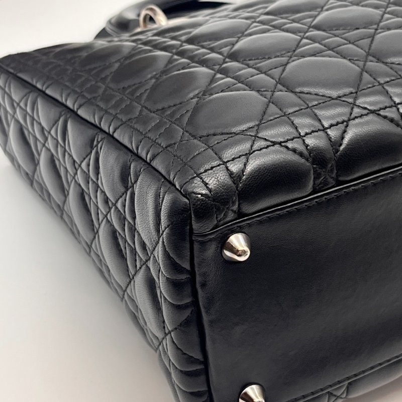 特價 Christian Dior 黑色 全皮 藤格紋 7格黛妃包/手提包/肩背包-2