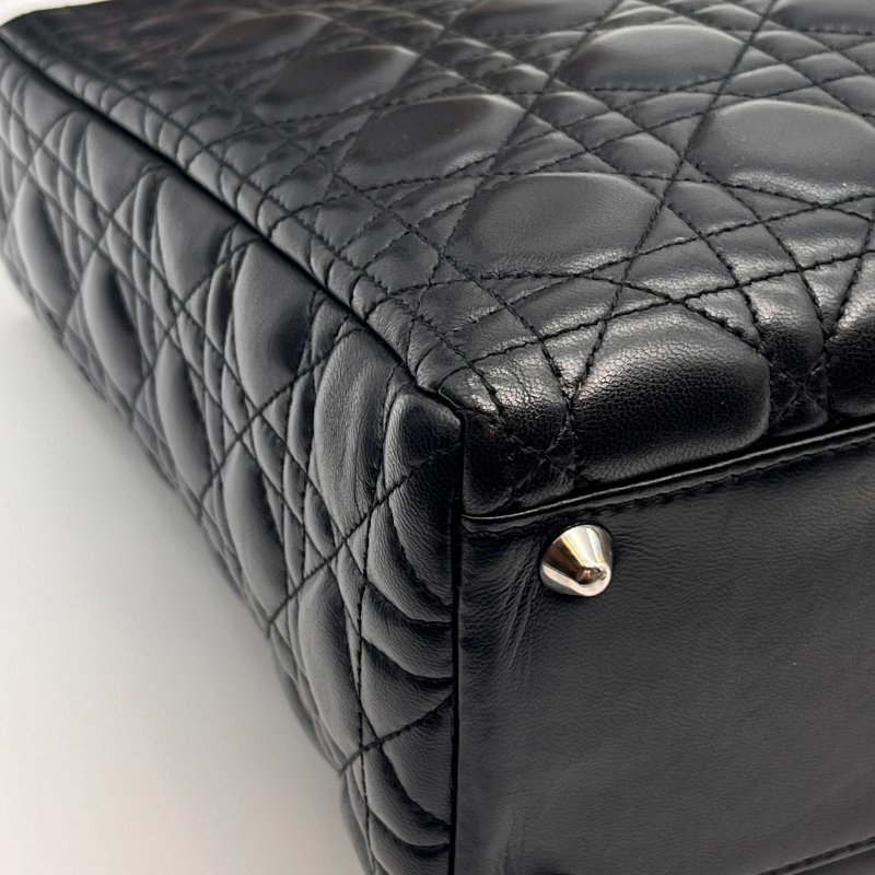 特價 Christian Dior 黑色 全皮 藤格紋 7格黛妃包/手提包/肩背包-4