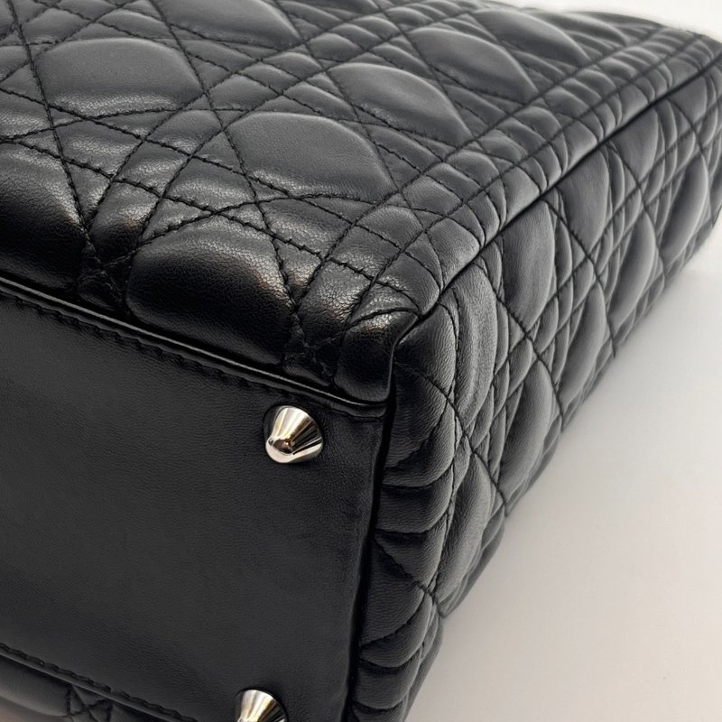 特價 Christian Dior 黑色 全皮 藤格紋 7格黛妃包/手提包/肩背包-5