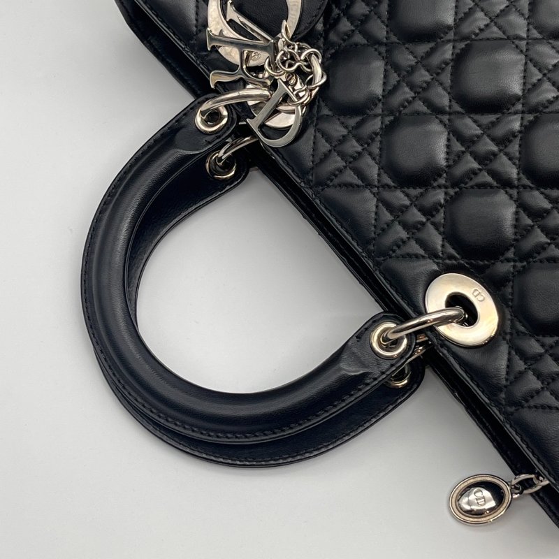 特價 Christian Dior 黑色 全皮 藤格紋 7格黛妃包/手提包/肩背包-7