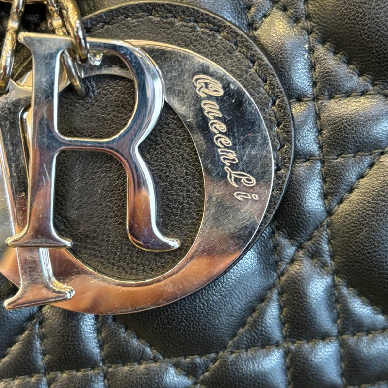 特價 Christian Dior 黑色 全皮 藤格紋 7格黛妃包/手提包/肩背包-10