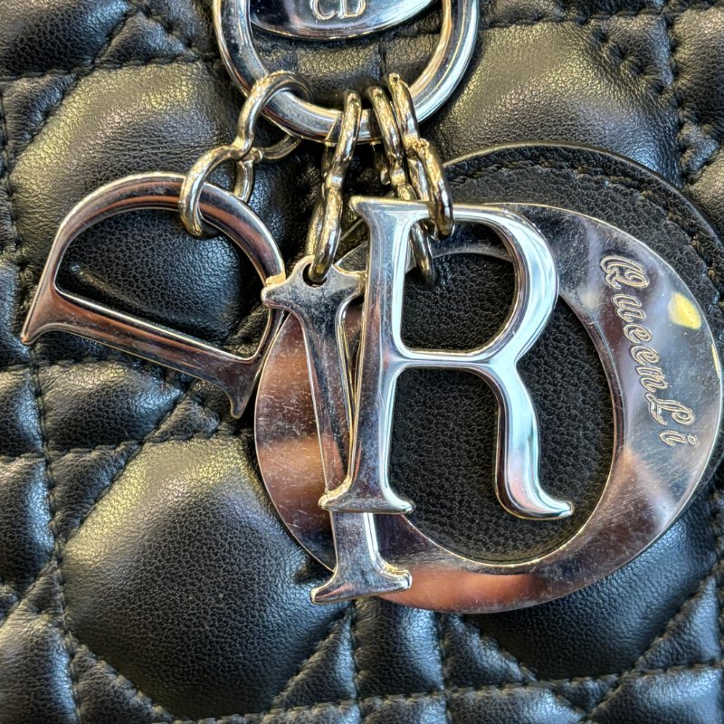 特價 Christian Dior 黑色 全皮 藤格紋 7格黛妃包/手提包/肩背包-11