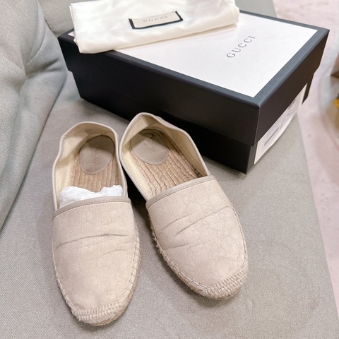 GUCCI帆布logo草編鞋平底鞋 GG COTTON WASHED/MIRO’SOFT