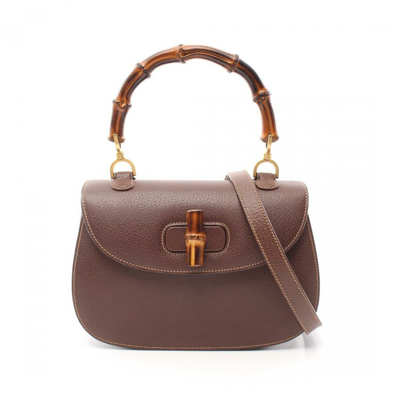 【日本直送】 Old Gucci 竹節 真皮手提包 深棕色 兩用款-0