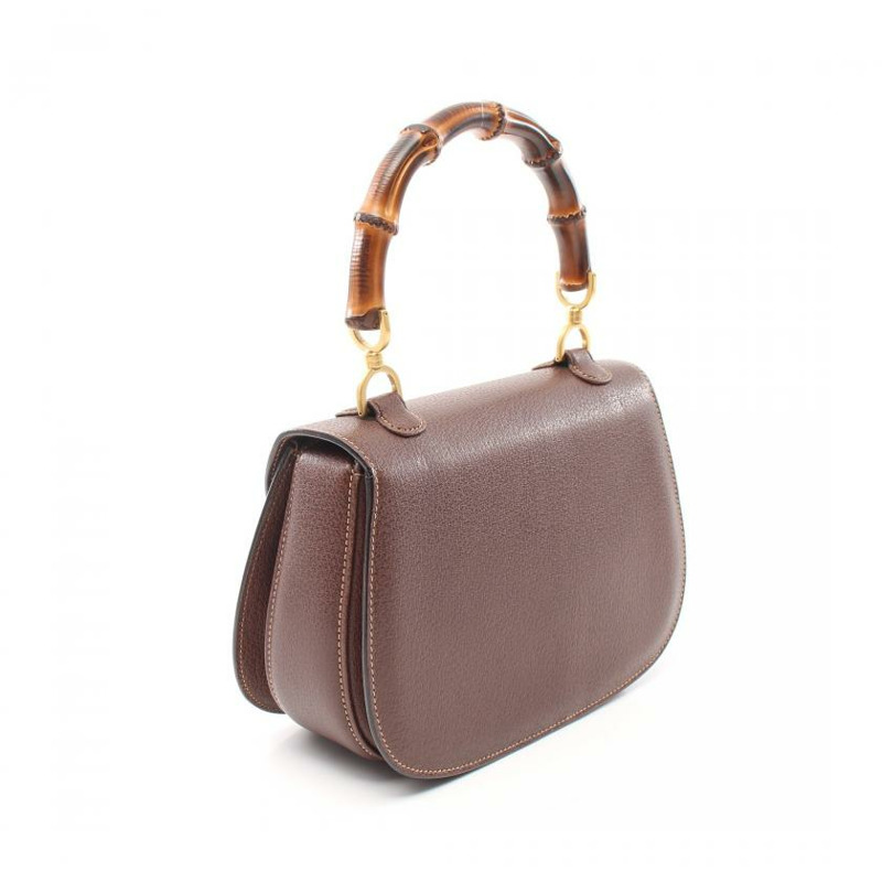 【日本直送】 Old Gucci 竹節 真皮手提包 深棕色 兩用款-1