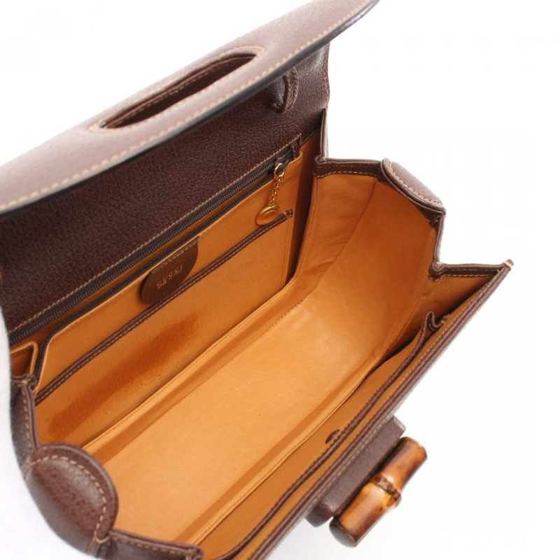 【日本直送】 Old Gucci 竹節 真皮手提包 深棕色 兩用款-2