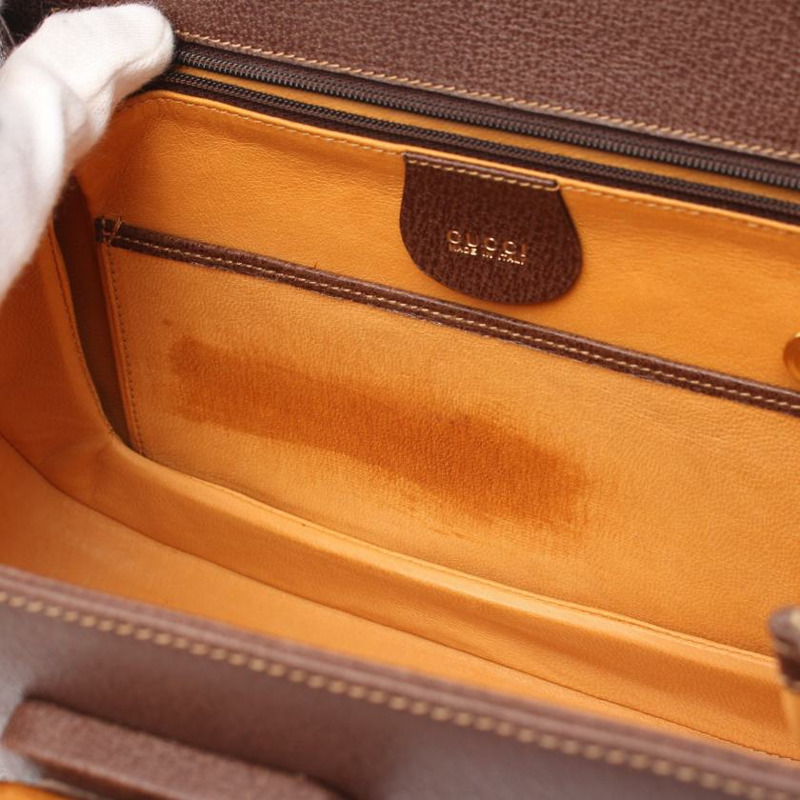 【日本直送】 Old Gucci 竹節 真皮手提包 深棕色 兩用款-4