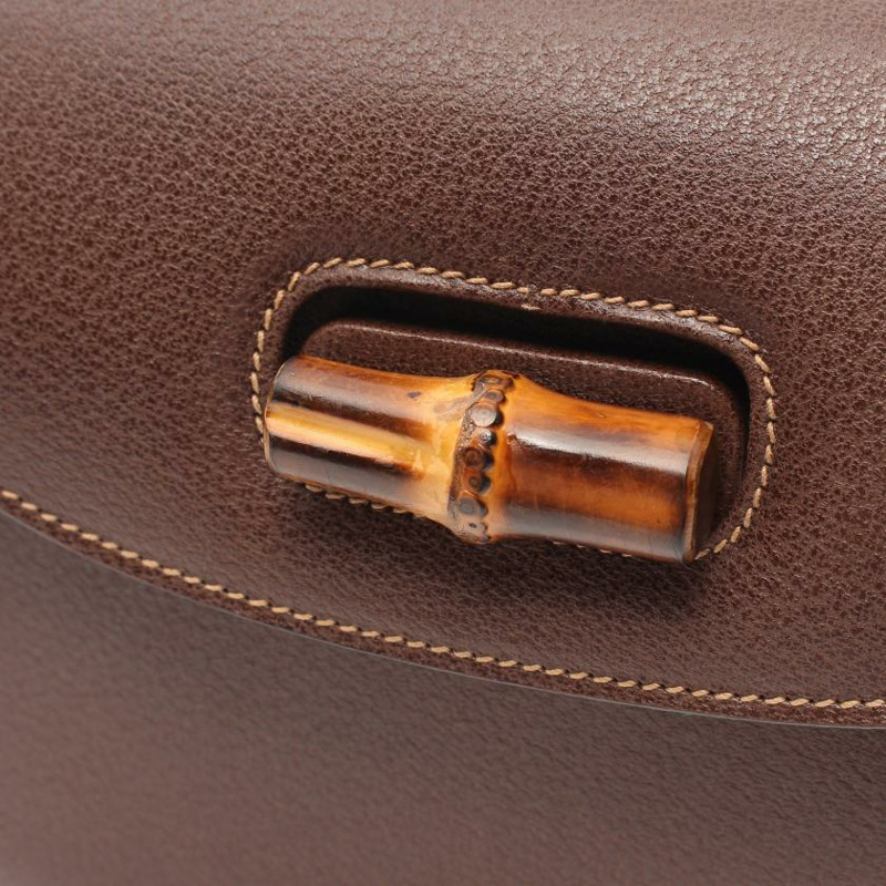 【日本直送】 Old Gucci 竹節 真皮手提包 深棕色 兩用款-5