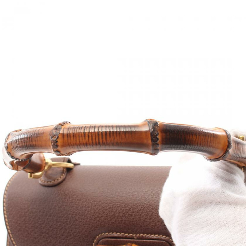 【日本直送】 Old Gucci 竹節 真皮手提包 深棕色 兩用款-6