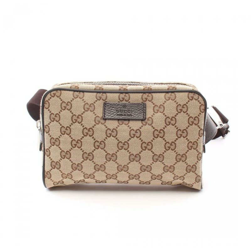 【日本直送】 GG帆布 隨身包 腰包 帆布 真皮 米色 深棕色-0