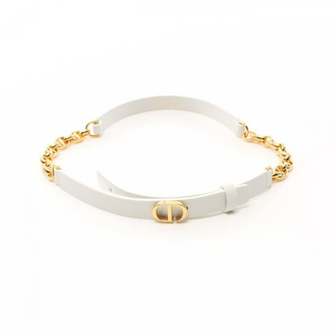 【日本直送】 DIOR CARO 真皮腰帶 鍍金 白色 金色