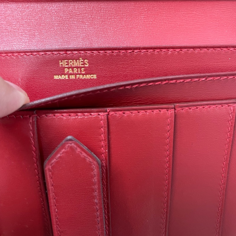 💕過年換新夾💕Hermes 愛馬仕Bearn系列Epsom牛皮紅金H穿式招財長夾-4