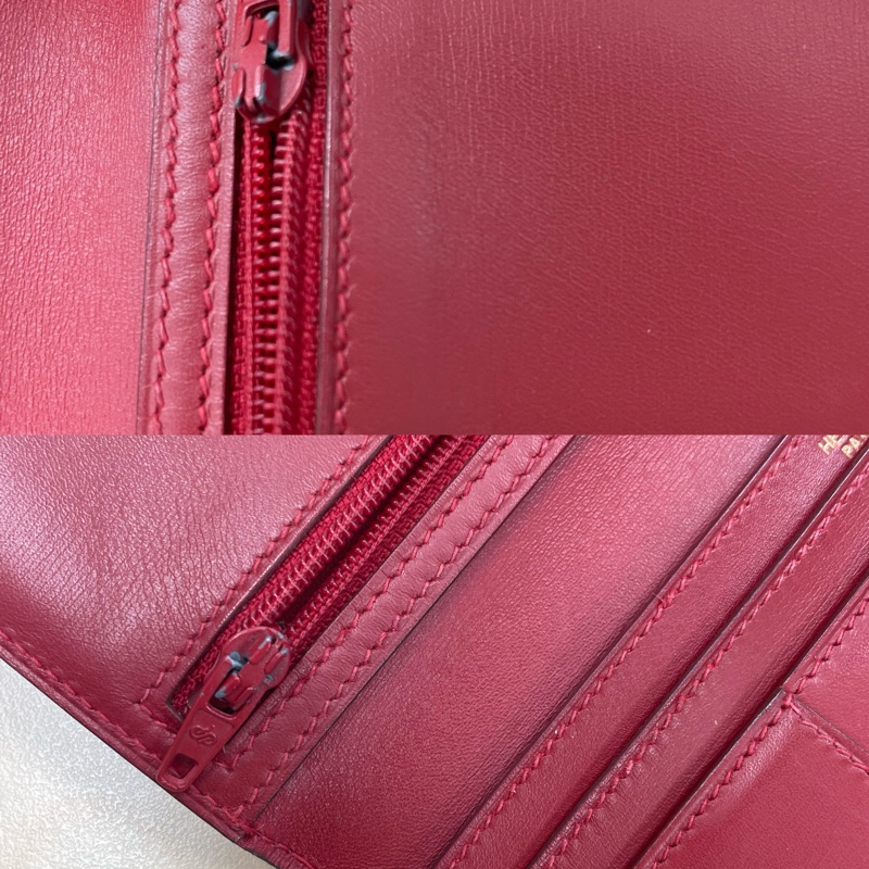 💕過年換新夾💕Hermes 愛馬仕Bearn系列Epsom牛皮紅金H穿式招財長夾-14