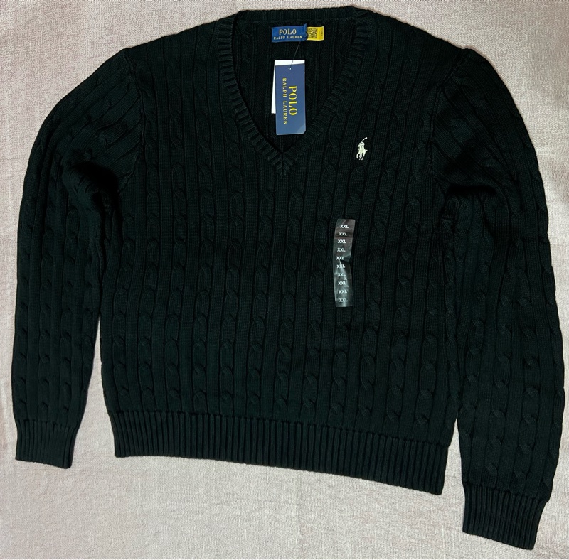 RALPH LAUREN POLO黑色V領針織上衣-1