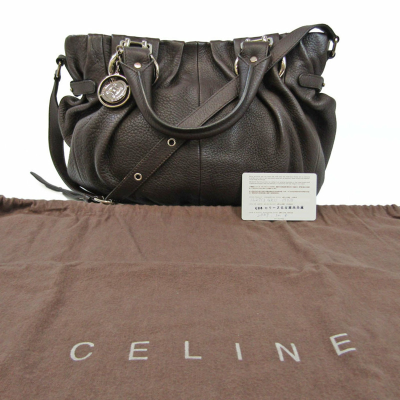 【日本直送】Celine Pillow Small 162713 女式皮革手提包,單肩包深棕色-12