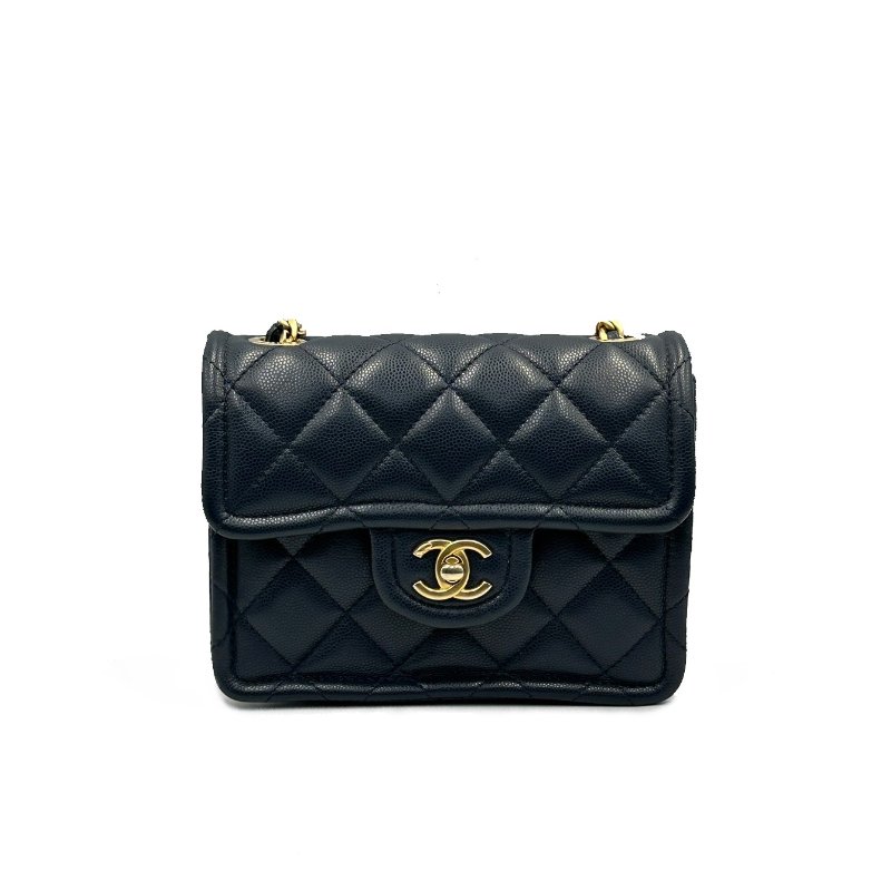 CHANEL 荔枝牛皮豆腐包 - 深藍金-1