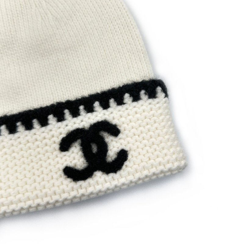 CHANEL 小波浪雙C白針織帽-0