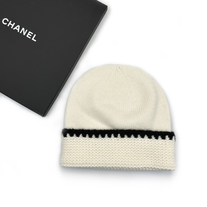 CHANEL 小波浪雙C白針織帽-2