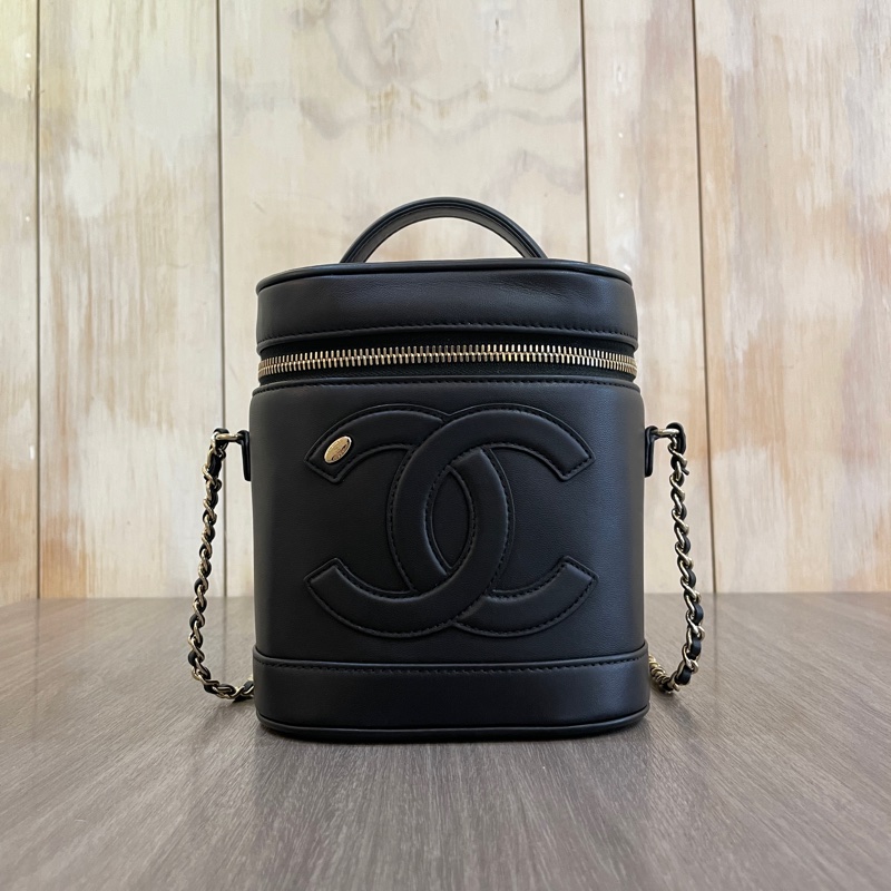 Chanel AS0323黑Box皮帶鏈化妝盒Vanity-0