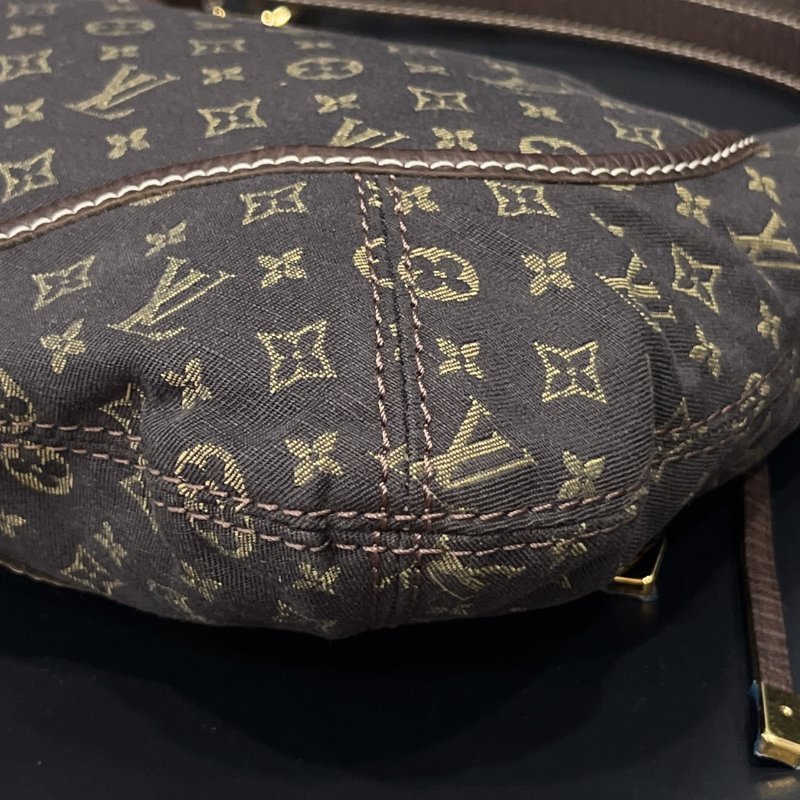 Louis Vuitton LV咖啡色字紋 丹寧布肩背包/腋下包-5