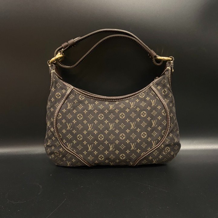 Louis Vuitton LV咖啡色字紋 丹寧布肩背包/腋下包-1