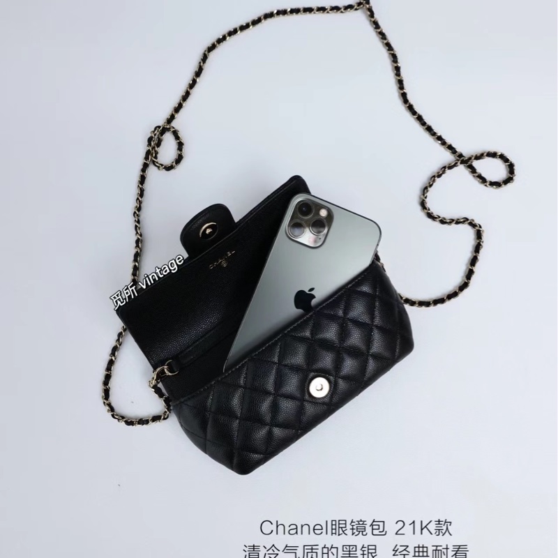 CHANEL香奈兒荔枝皮菱格紋眼鏡墨鏡包-19