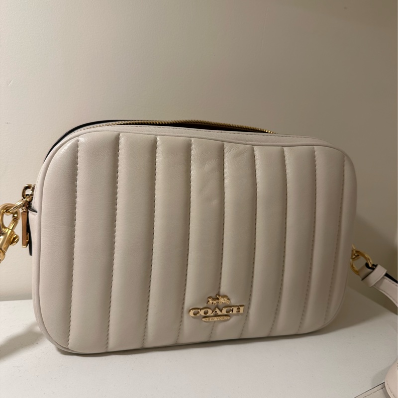 COACH JES 雙層相機包 皮革單肩斜挎包 女款 白色-5