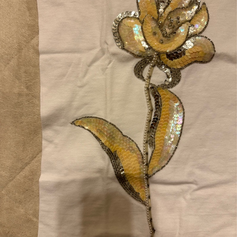 全新轉售 原價$2580｜專櫃購入 Anna Sui 柔美浪漫氣質 亮片花朵🌷 滾邊短袖T恤 XS-3