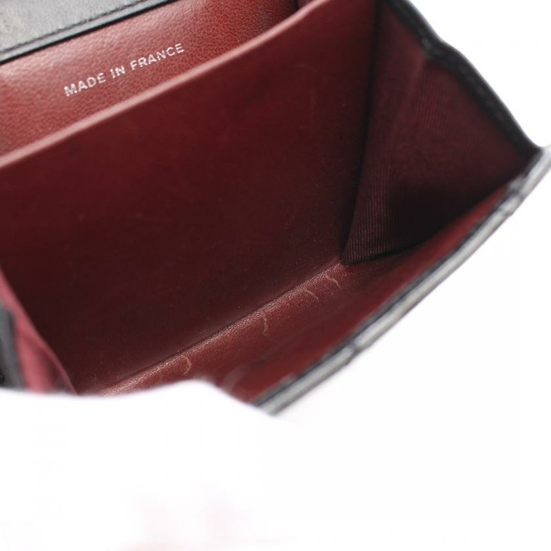 【日本直送】 菱格紋 三折錢包 雙子母扣錢包 小羊皮 黑色 銀色五金-5