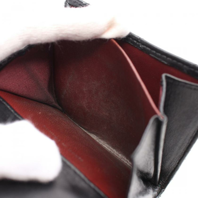 【日本直送】 菱格紋 三折錢包 雙子母扣錢包 小羊皮 黑色 銀色五金-6