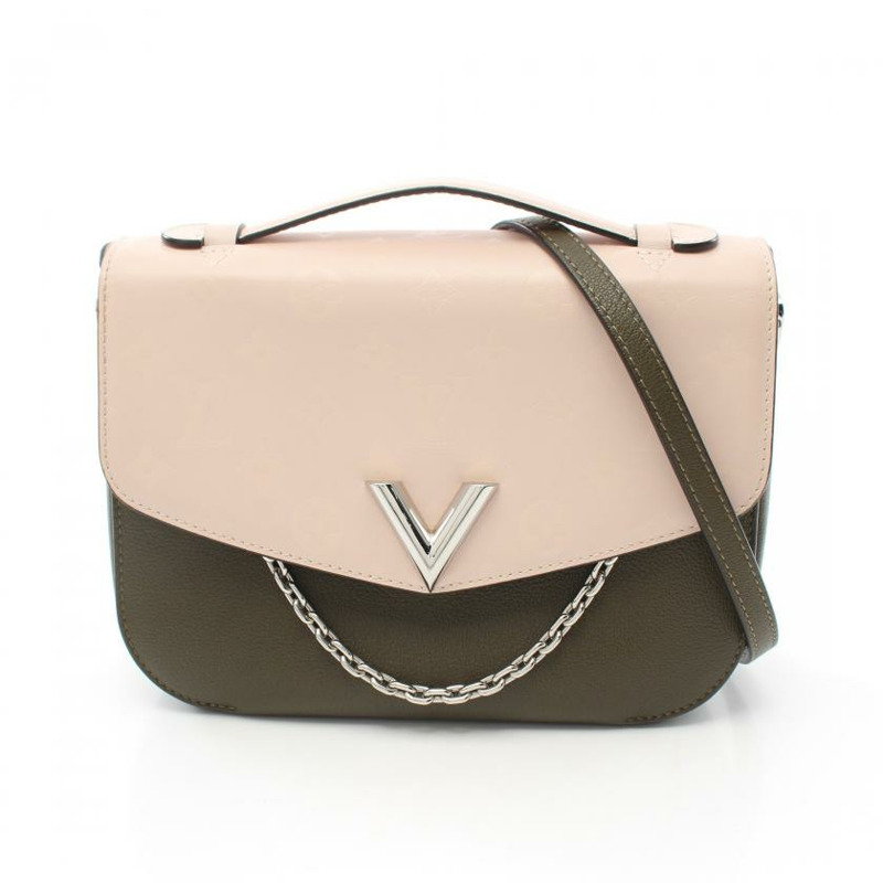 【日本直送】 Very 老花 真皮手提包 灰綠色 淺粉紅色 兩用款-0