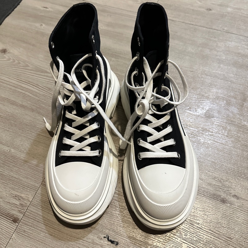 McQueen 高筒帆布鞋 黑白 27cm-1