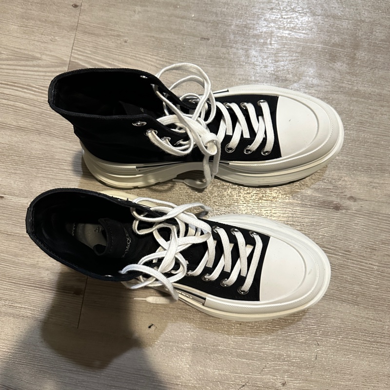 McQueen 高筒帆布鞋 黑白 27cm-3