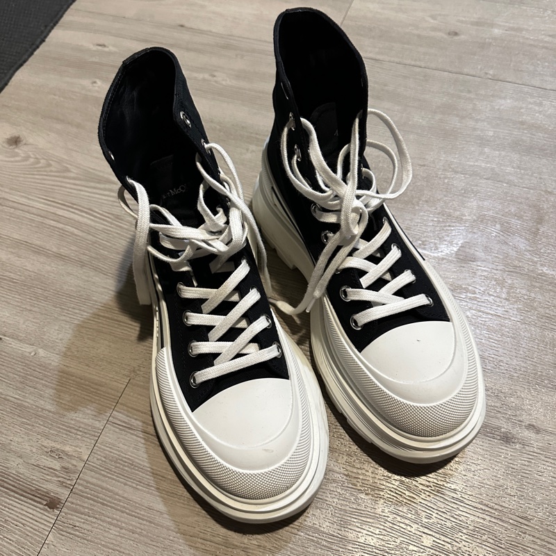 McQueen 高筒帆布鞋 黑白 27cm-13