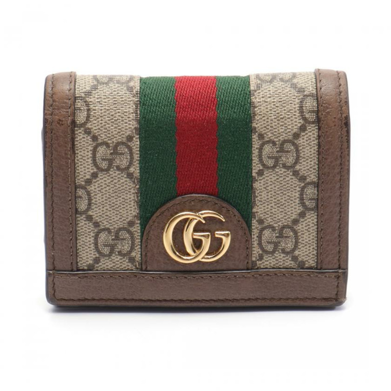 【日本直送】 Ophidia 雙G SUPREME Sherry line 對折皮夾 PVC 真皮 帆布 米色 深棕色 多彩色-0