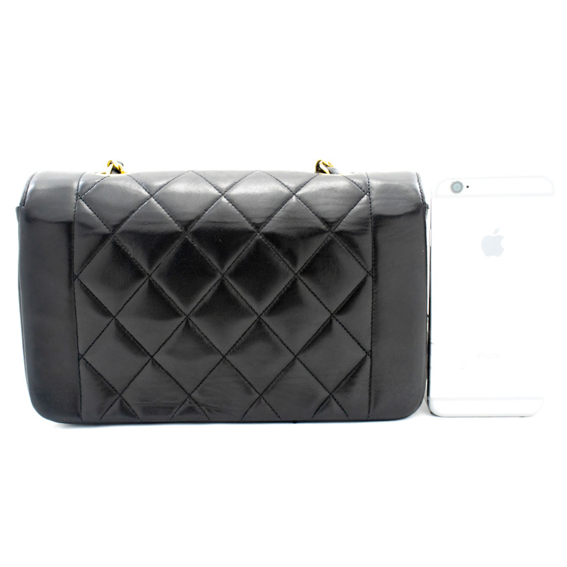 【日本直送】CHANEL Diana 翻蓋鏈條單肩包黑色絎縫小羊皮錢包-2