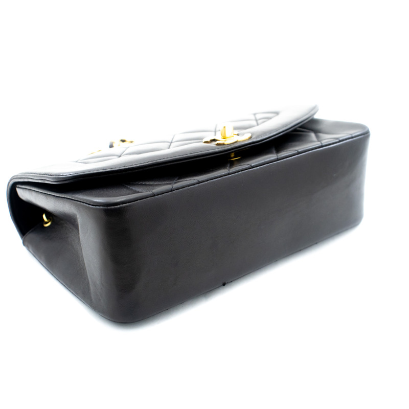 【日本直送】CHANEL Diana 翻蓋鏈條單肩包黑色絎縫小羊皮錢包-3