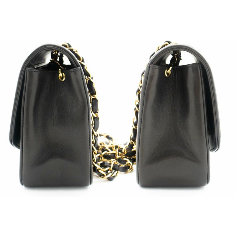 【日本直送】CHANEL Diana 翻蓋鏈條單肩包黑色絎縫小羊皮錢包-4